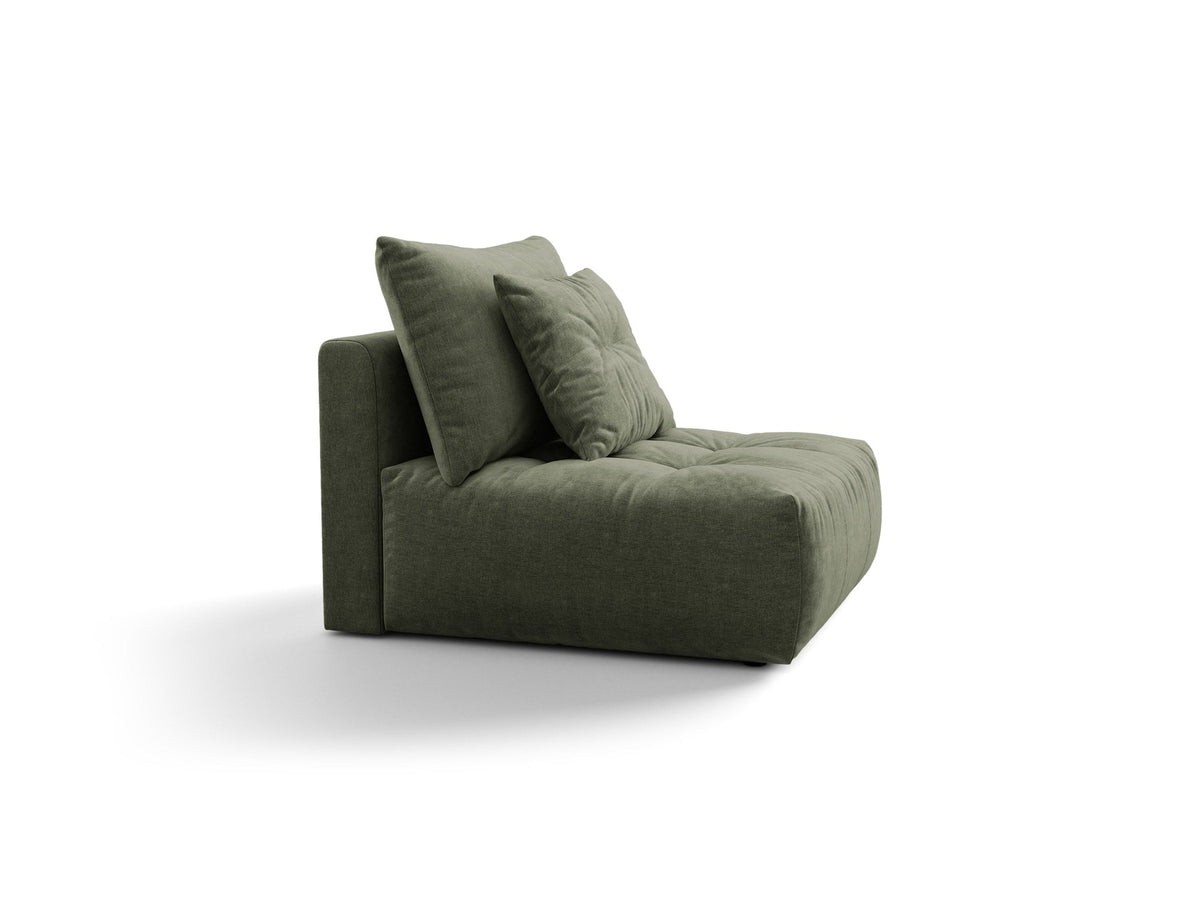 Armloses Sofa-Modul der Serie Bloom von Micadoni mit beigefarbenem Samtbezug Casino Pearl und schwarzen Kunststoffbeinen.