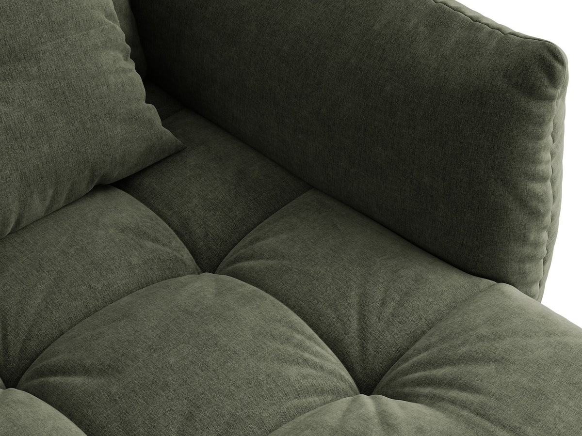 Armloses Sofa-Modul der Serie Bloom von Micadoni mit beigefarbenem Samtbezug Casino Pearl und schwarzen Kunststoffbeinen.