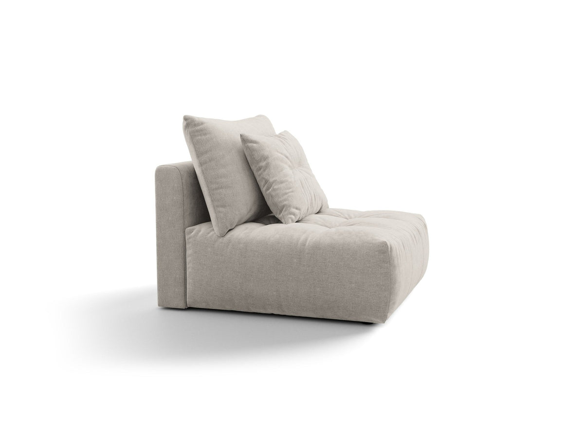 Armloses Sofa-Modul der Serie Bloom von Micadoni mit beigefarbenem Samtbezug Casino Pearl und schwarzen Kunststoffbeinen.
