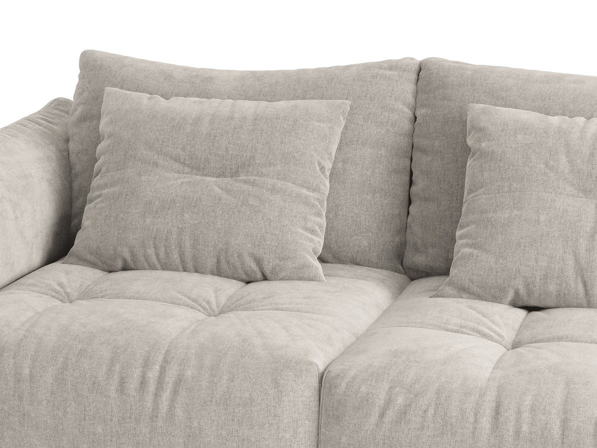 Armloses Sofa-Modul der Serie Bloom von Micadoni mit beigefarbenem Samtbezug Casino Pearl und schwarzen Kunststoffbeinen.