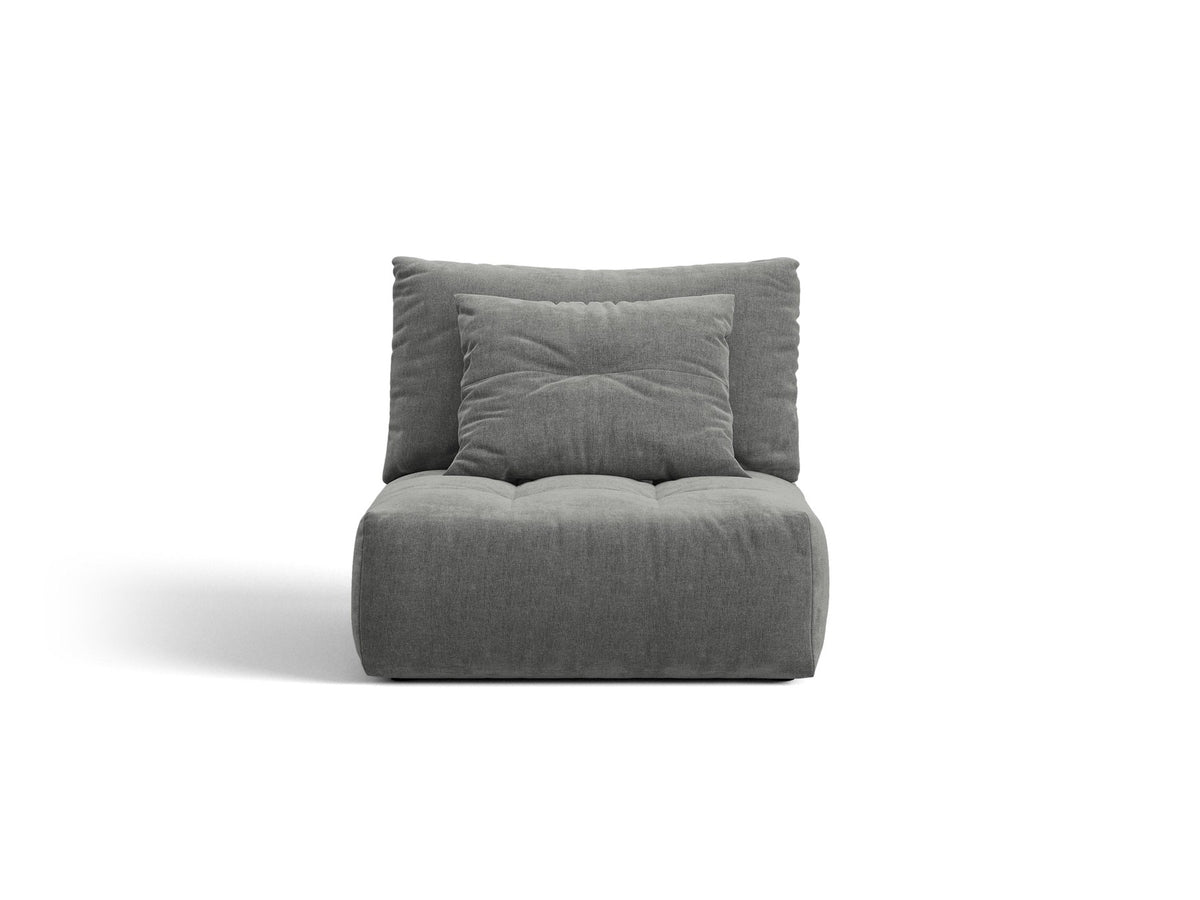 Armloses Sofa-Modul der Serie Bloom von Micadoni mit beigefarbenem Samtbezug Casino Pearl und schwarzen Kunststoffbeinen.