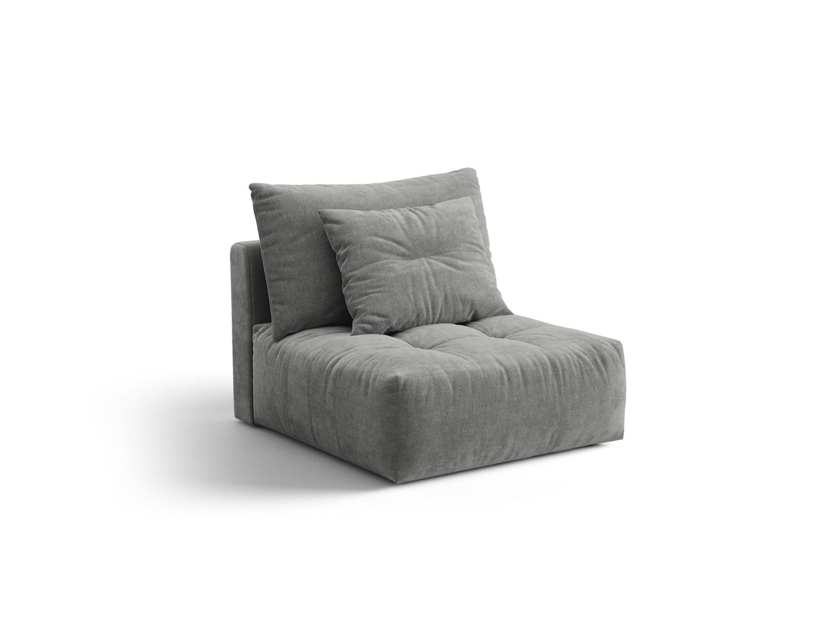 Armloses Sofa-Modul der Serie Bloom von Micadoni mit beigefarbenem Samtbezug Casino Pearl und schwarzen Kunststoffbeinen.