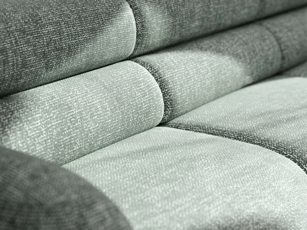 Armloses Samtmodul-Sofaelement Neo von Micadoni in dunklem Olivgrün, mit schwarzen Kunststoffbeinen, Teil eines modularen Sofasystems.