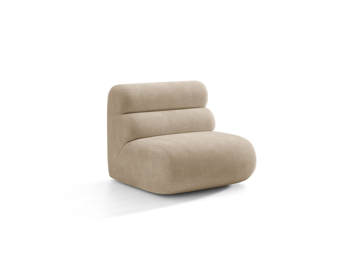 Armloses Samtmodul-Sofaelement Neo von Micadoni in dunklem Olivgrün, mit schwarzen Kunststoffbeinen, Teil eines modularen Sofasystems.