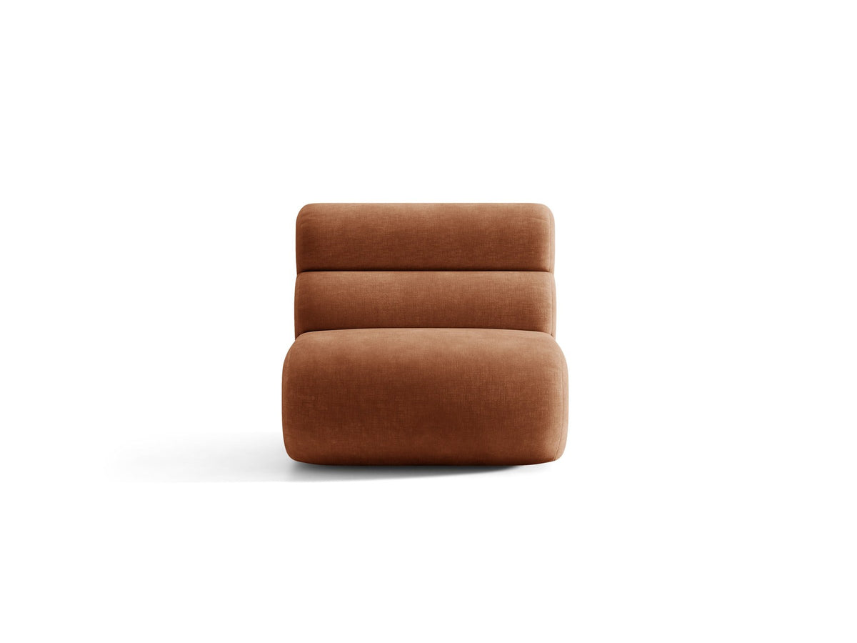Armloses Samtmodul-Sofaelement Neo von Micadoni in dunklem Olivgrün, mit schwarzen Kunststoffbeinen, Teil eines modularen Sofasystems.