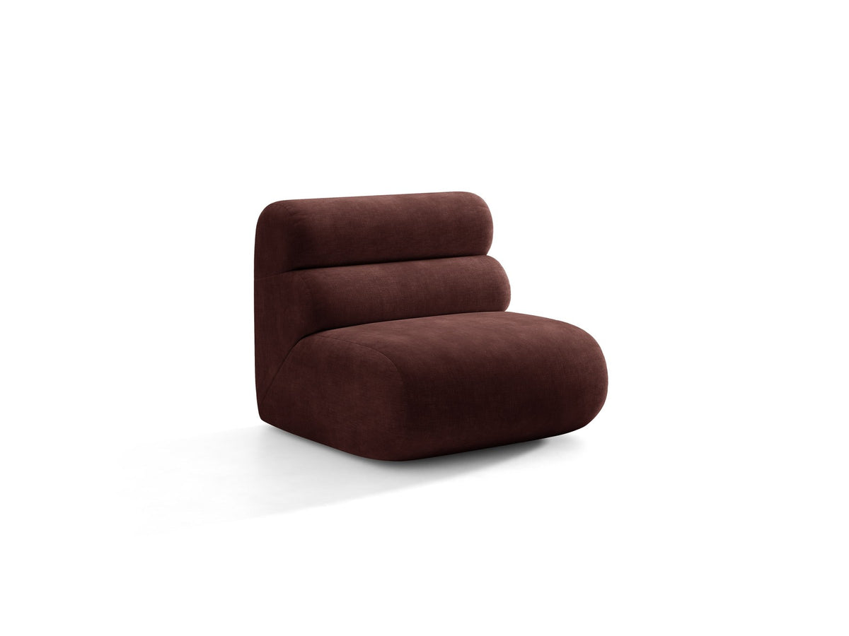 Armloses Samtmodul-Sofaelement Neo von Micadoni in dunklem Olivgrün, mit schwarzen Kunststoffbeinen, Teil eines modularen Sofasystems.