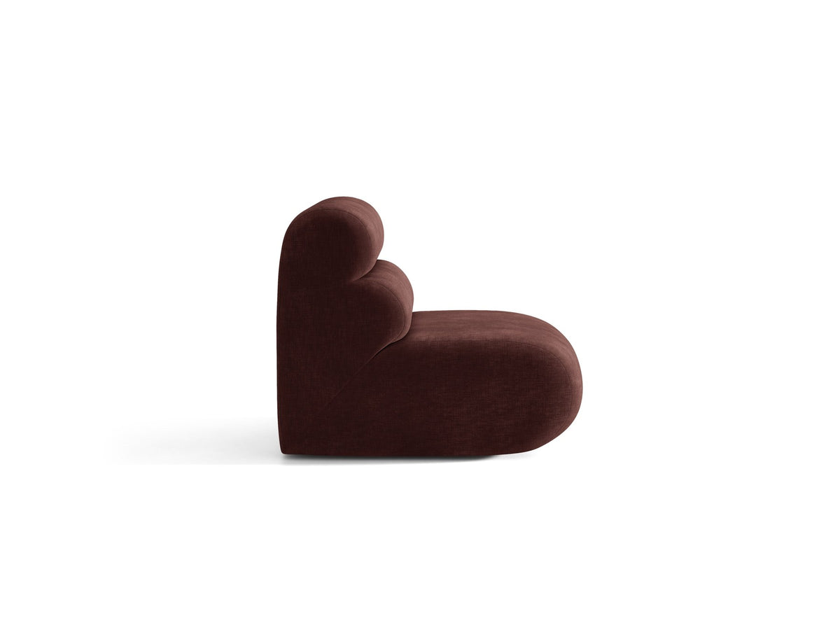 Armloses Samtmodul-Sofaelement Neo von Micadoni in dunklem Olivgrün, mit schwarzen Kunststoffbeinen, Teil eines modularen Sofasystems.