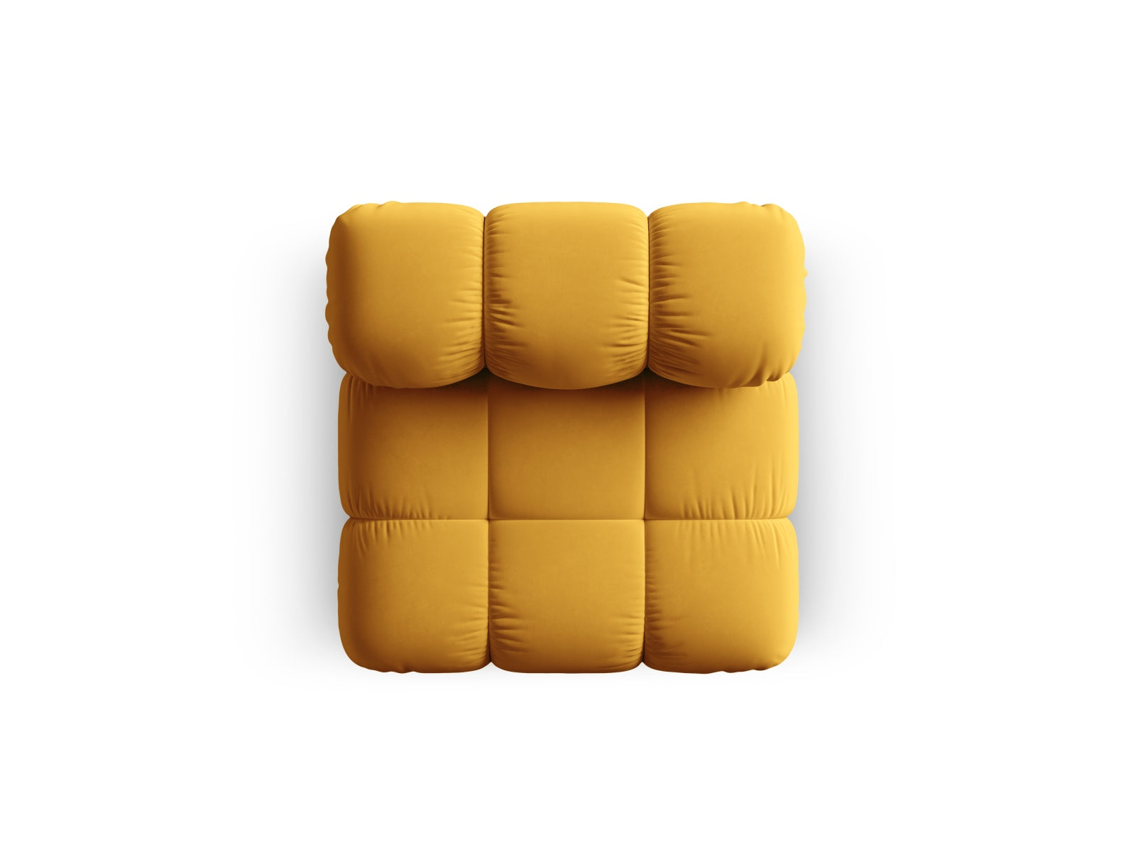 Eleganter Bellis Velour 1-Sitzer ohne Armlehnen in modernem Gelb-Blau, ideal für flexible Wohnkonzepte und stilvolle Akzente.