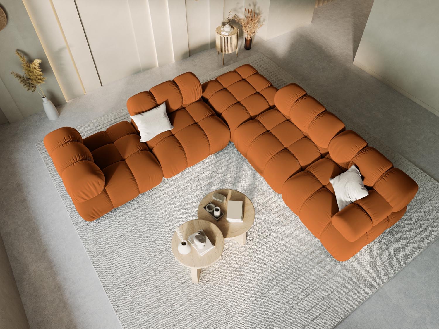 Eleganter Bellis Velour Modul Armless 1 Sitzer in warmem Terracotta, ideal für stilvolle Wohnräume und flexible Sitzlösungen.
