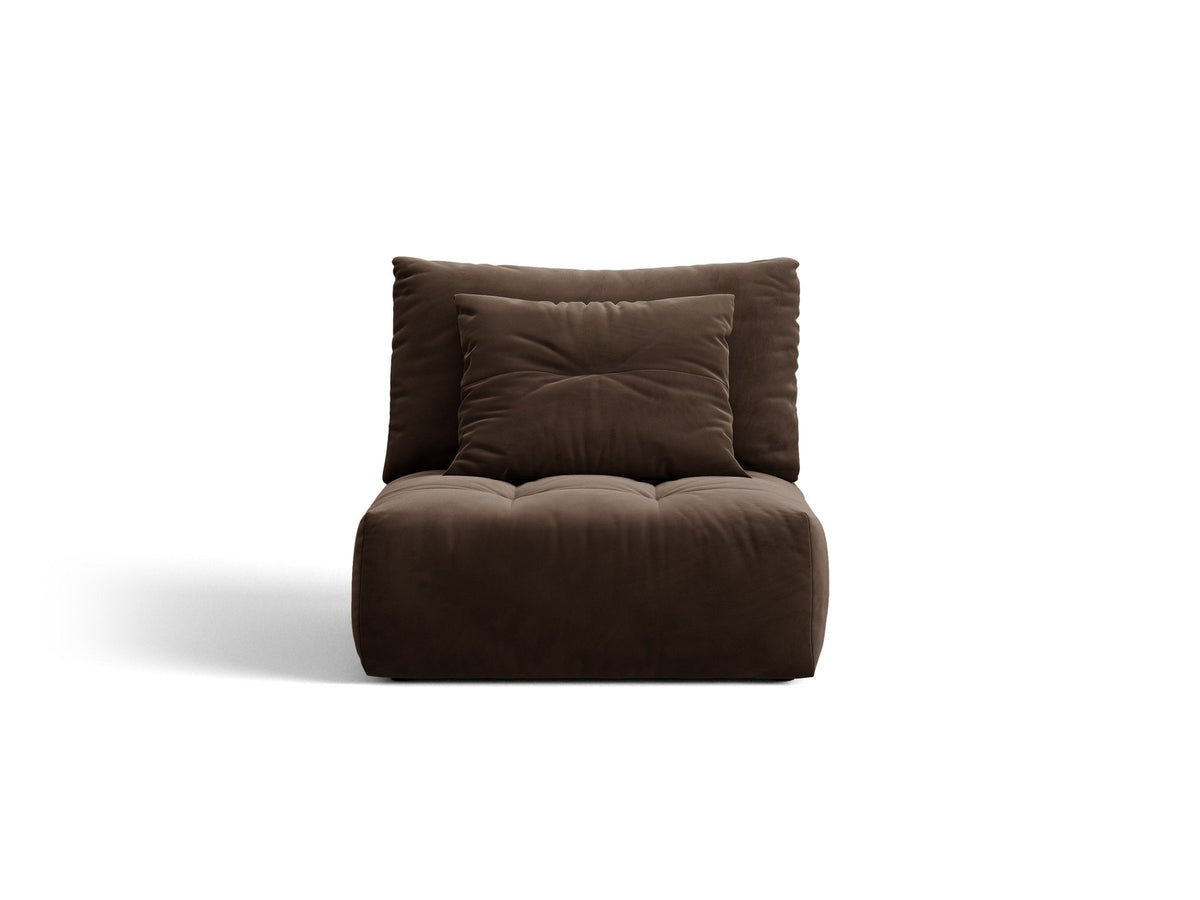 Armloses Sofa-Modul der Serie Bloom von Micadoni mit beigefarbenem Samtbezug Casino Pearl und schwarzen Kunststoffbeinen.
