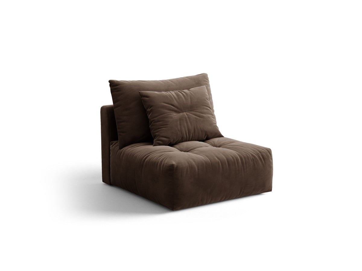 Armloses Sofa-Modul der Serie Bloom von Micadoni mit beigefarbenem Samtbezug Casino Pearl und schwarzen Kunststoffbeinen.