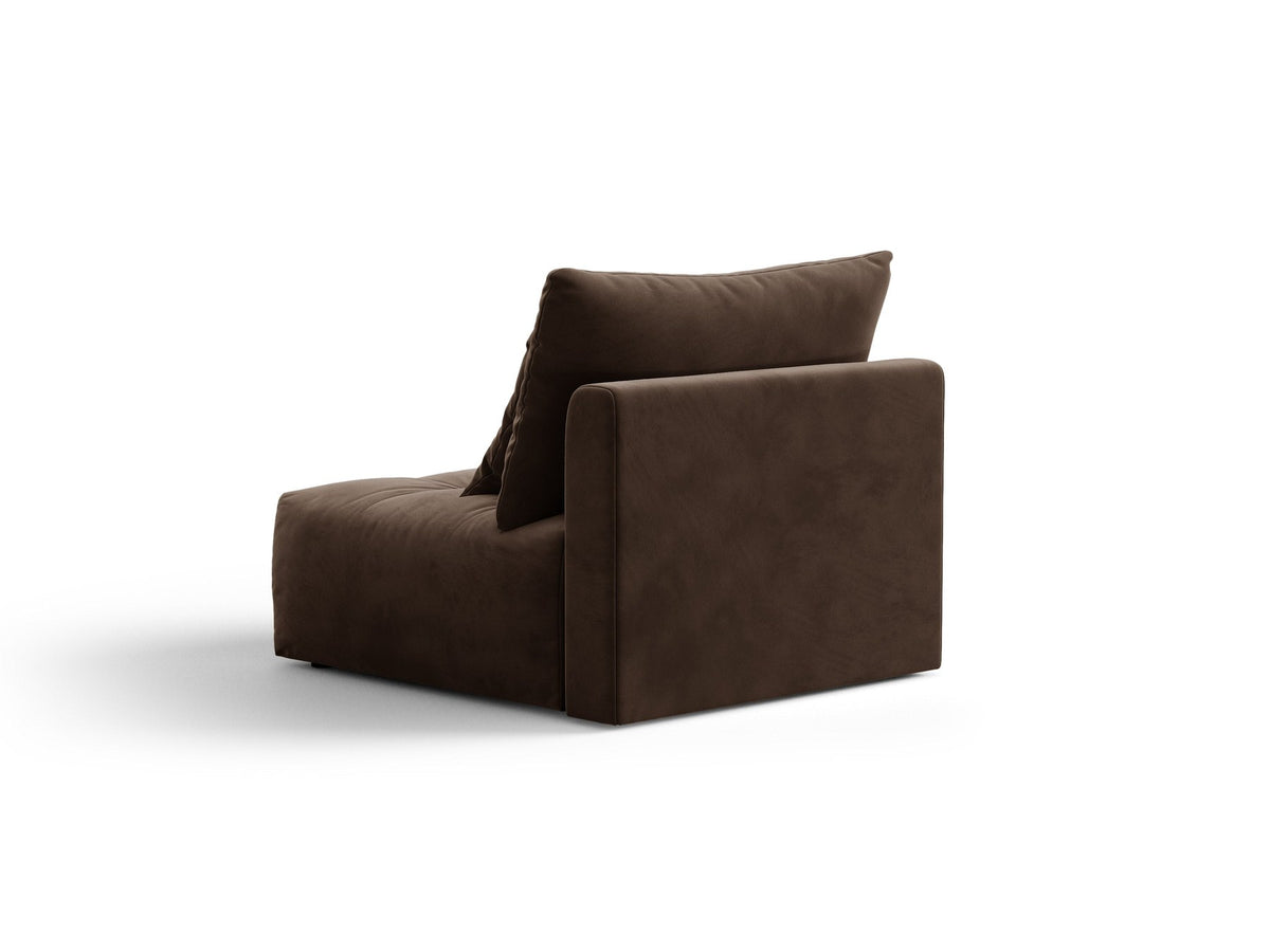 Armloses Sofa-Modul der Serie Bloom von Micadoni mit beigefarbenem Samtbezug Casino Pearl und schwarzen Kunststoffbeinen.