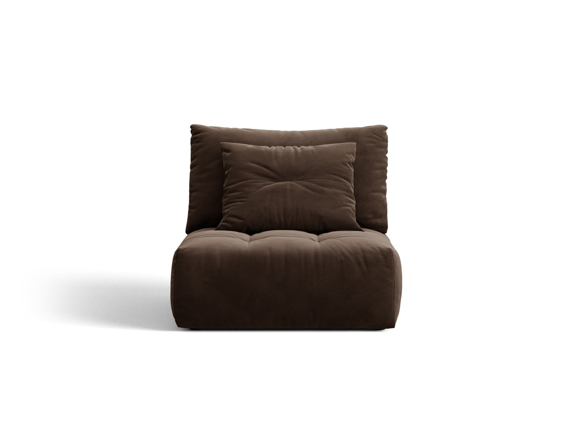 Armloses Sofamodul Bloom von Micadoni in leichtem Beige mit Velours-Bezug Casino Pearl und schwarzen Kunststoffbeinen, modulares Sofa-Design.