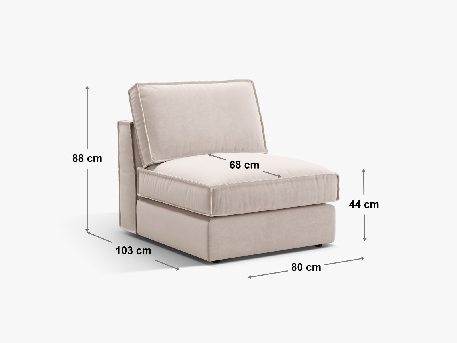 Schlichtes 1-Sitzer Modul Pola ohne Armlehnen, perfekt für kreative Sofa-Arrangements und zeitgemäße Inneneinrichtungen.