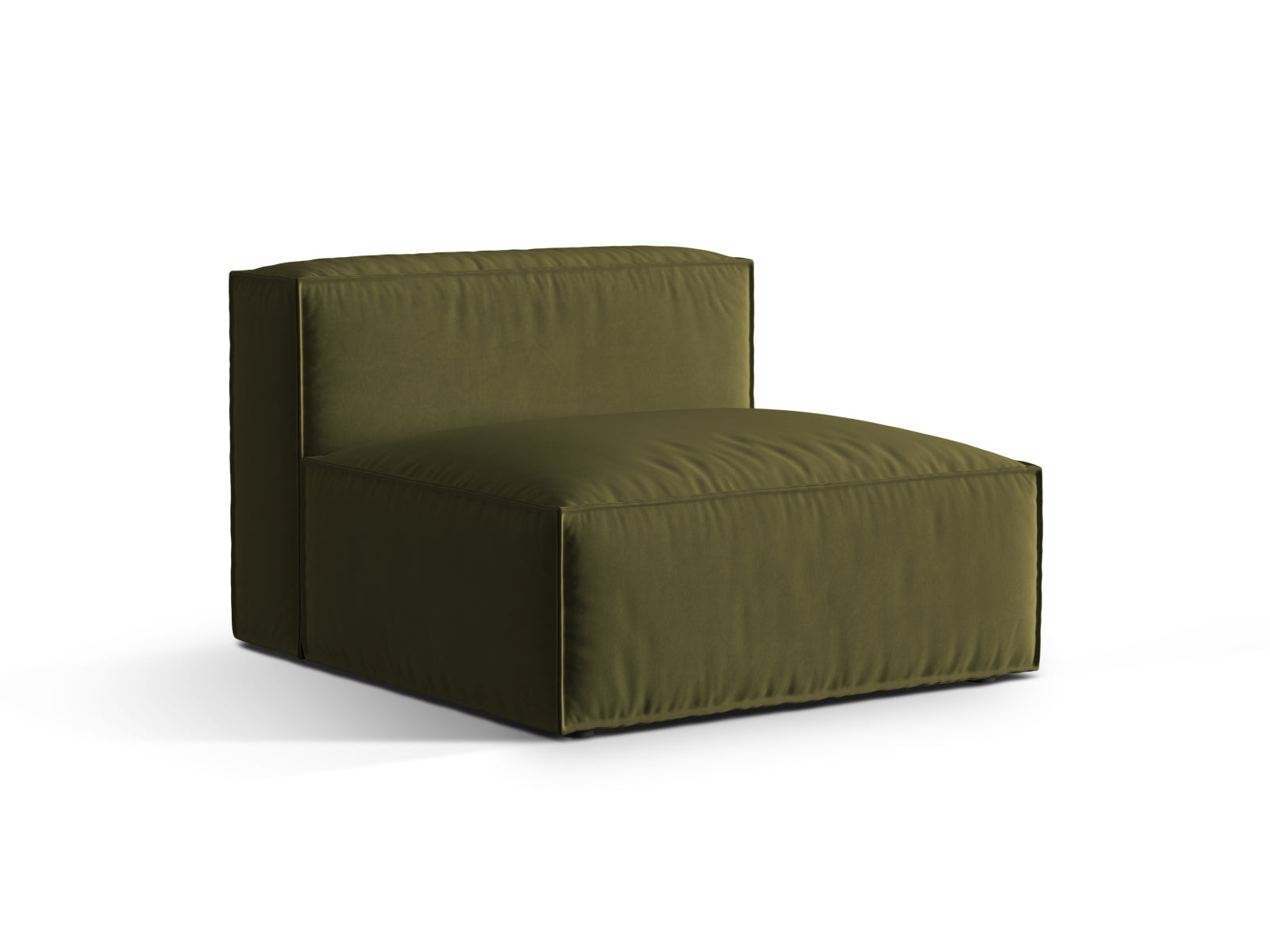 Eleganter Nuria Velour Modul Armless 1 Sitzer in einem stilvollen Moosgrün, ideal für moderne Wohnräume und vielseitige Sofa-Arrangements.