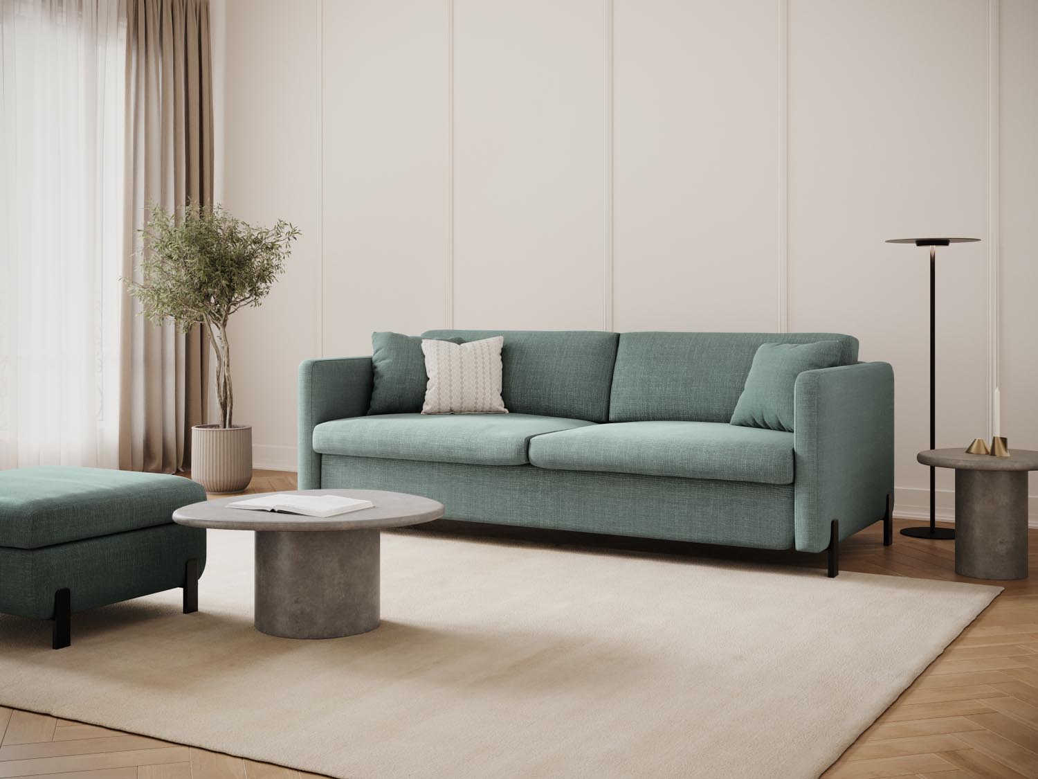 Stylisches 2-Sitzer Sofa Gloria von Micadoni in Mintgrün, ideal als Bettsofa für gemütliche Abende und Übernachtungsgäste.