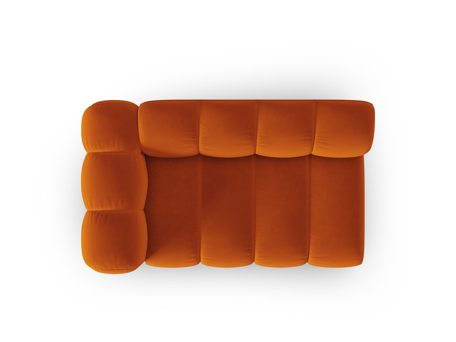 Elegantes, linksseitiges 2-Sitzer Sofa aus weichem Velours in ansprechendem Terracotta, ideal für moderne Wohnräume von Micadoni.