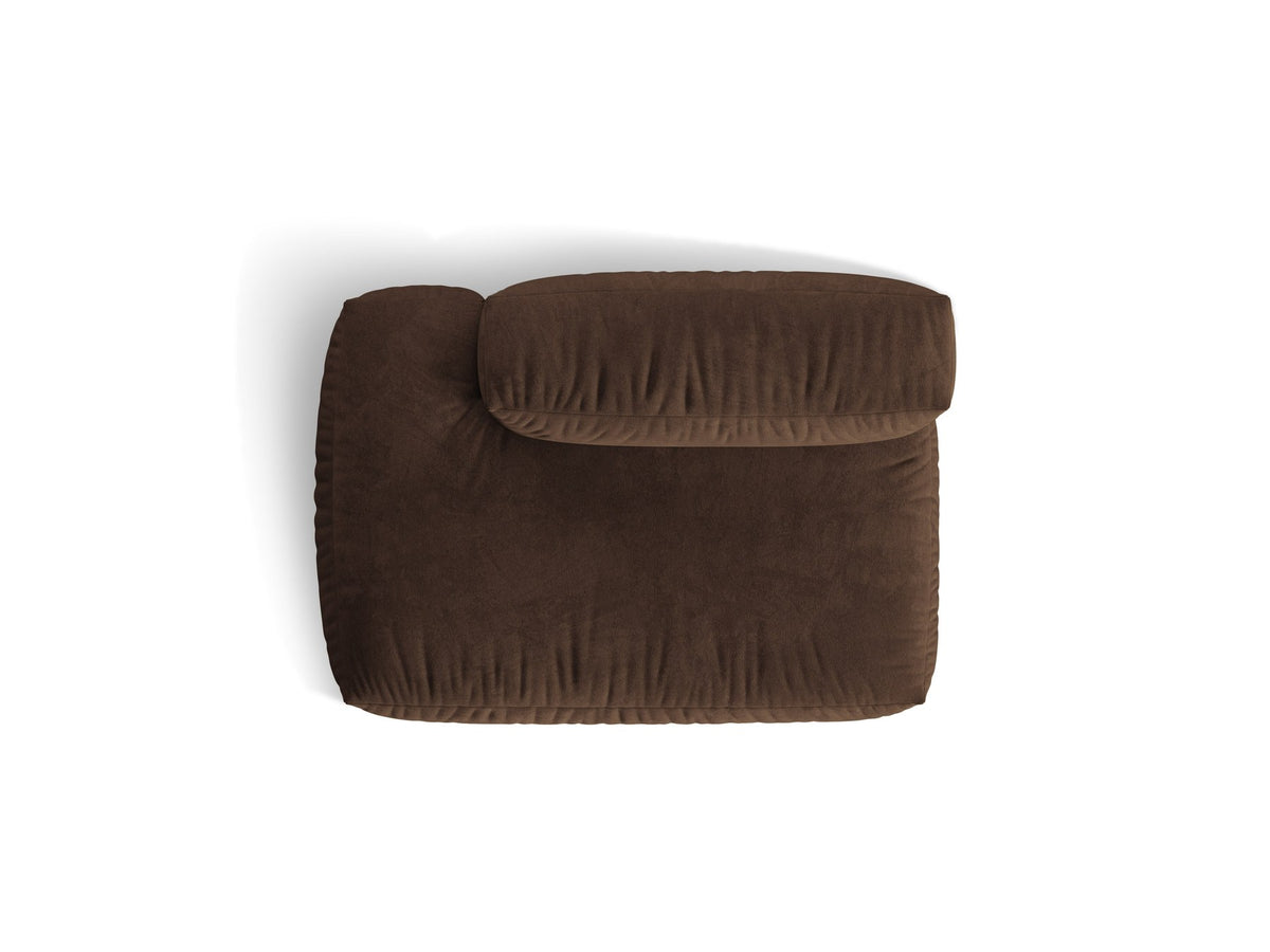 Modulares Zweisitzer-Sofa Martina von Micadoni in Schokolade-Farbe mit Veloursstoff-Bezug und schwarzen Kunststoffbeinen, offene Seite links.