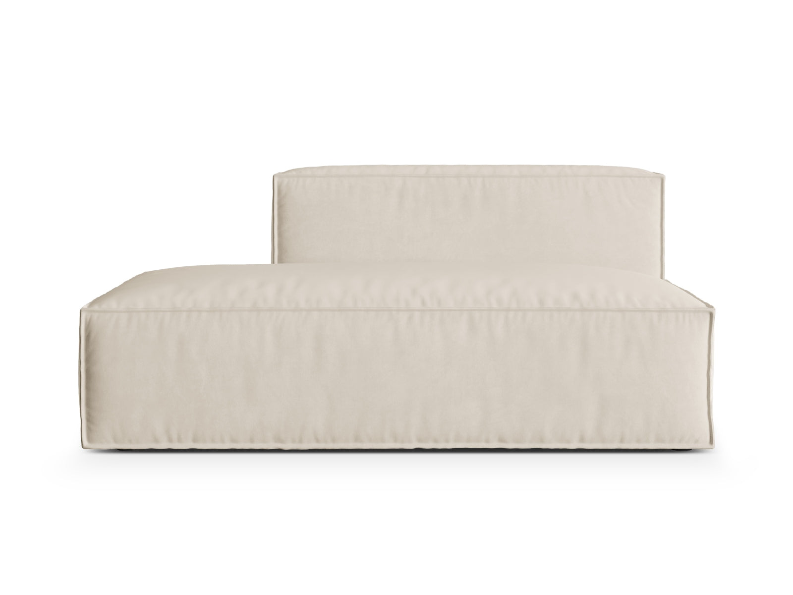 Stilvolles, linksseitiges 3-Sitzer Sofa aus hochwertigem Nuria Velour in sanftem Beige, perfekt für zeitgemäße Wohnräume und stilvolle Akzente.