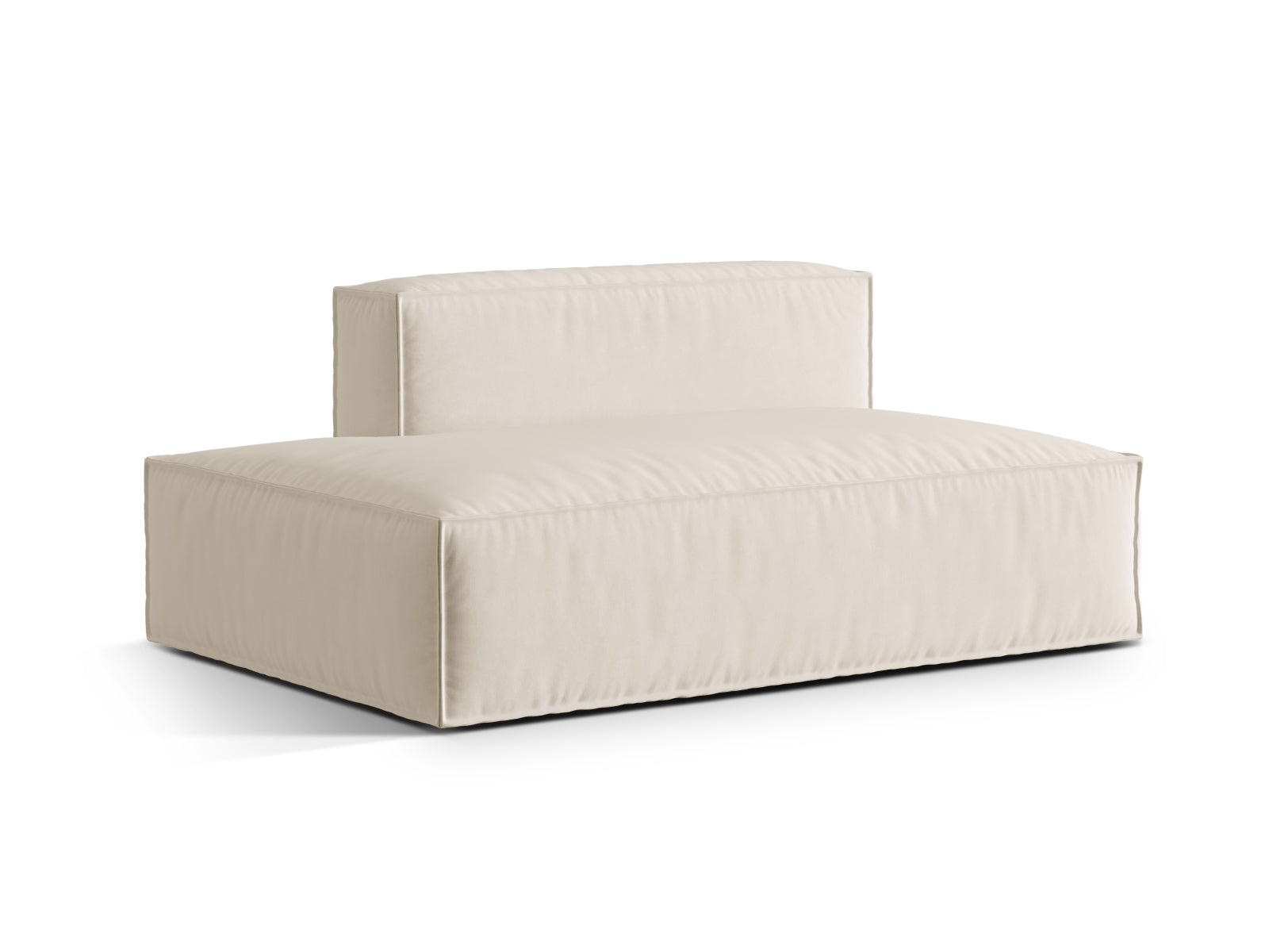 Elegantes, linksseitiges 3-Sitzer Sofa aus weichem Nuria Velour in zartem Beige, ideal für moderne Wohnkonzepte und gemütliche Atmosphäre.