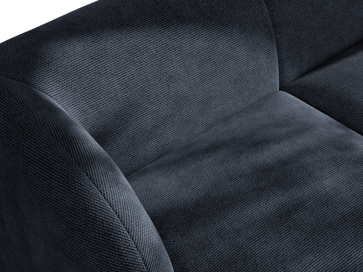 Modulares Sofaelement in Dunkelbeige mit Bluvel-Stoffbezug, schwarzen Kunststoffbeinen und niedriger Rückenlehne, rechts ausgerichtet.