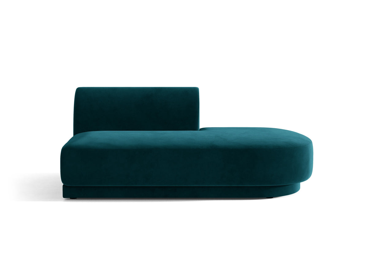 Modulares Sofaelement in Dunkelbeige mit Bluvel-Stoffbezug, schwarzen Kunststoffbeinen und niedriger Rückenlehne, rechts ausgerichtet.