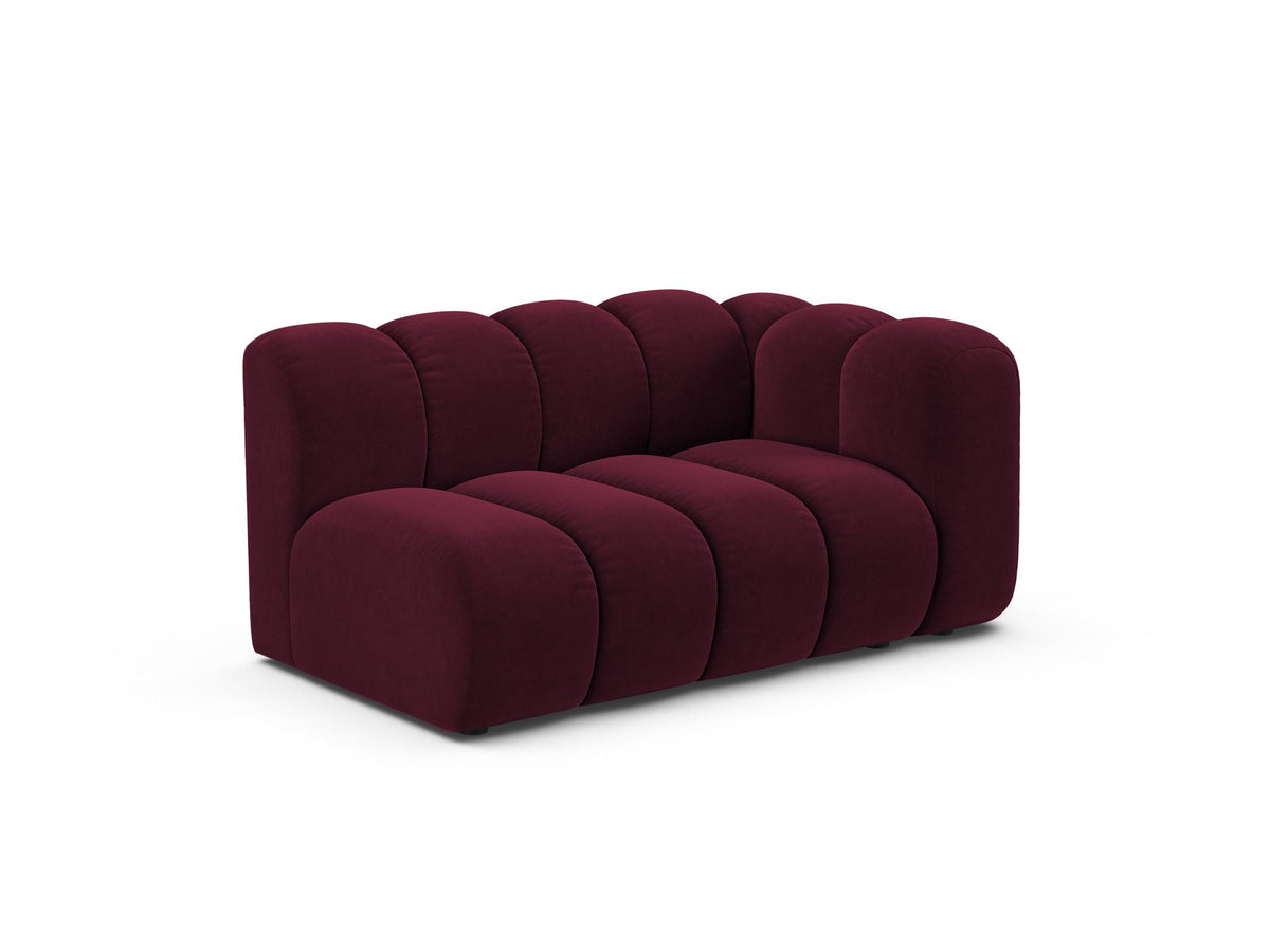 Modulares Zweisitzer-Sofa Lupine von Micadoni in leichtem Beige, Venus-Stoff, schwarze Kunststoffbeine, rechte Ausrichtung, 145x95x70 cm.