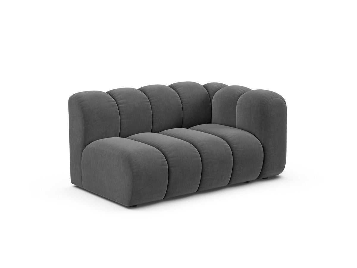 Modulares Zweisitzer-Sofa Lupine von Micadoni in leichtem Beige, Venus-Stoff, schwarze Kunststoffbeine, rechte Ausrichtung, 145x95x70 cm.
