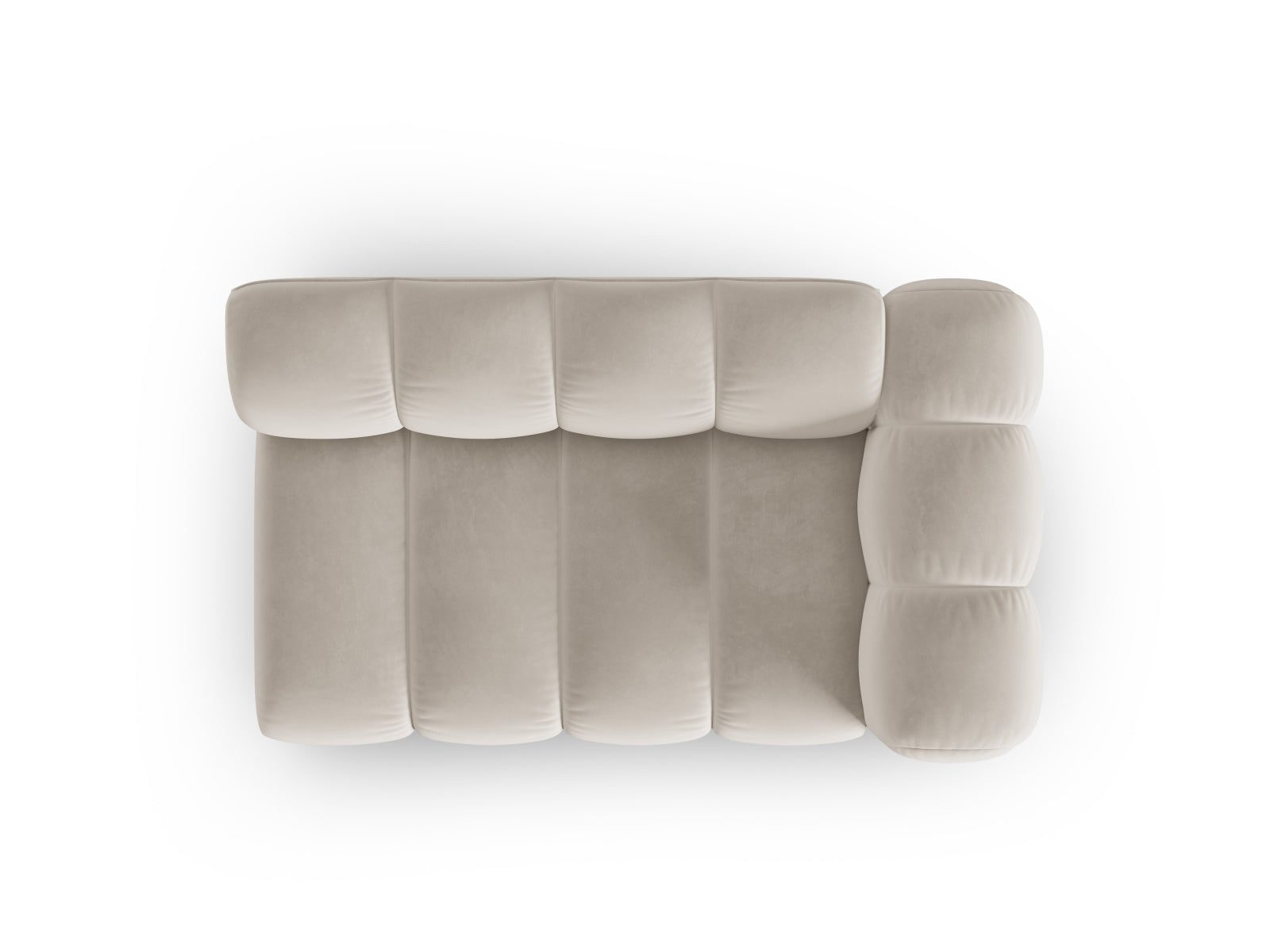 Beiges Velours 2-Sitzer Sofa Lupine von Micadoni, rechtsseitig, modulares Design, ideal für stilvolle Wohnräume.