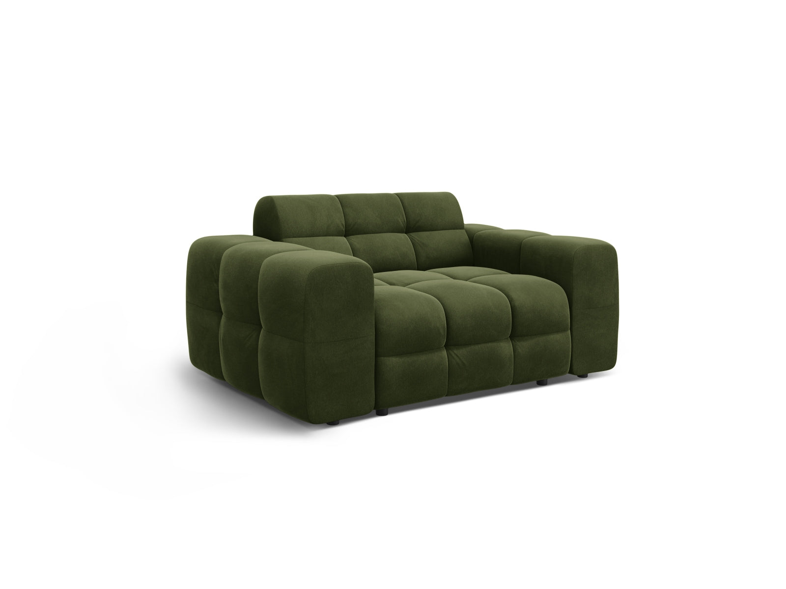 Stilvolles Kendal Velour Sofa in Army Green, 2-Sitzer von Micadoni, perfekt für moderne Interiors und entspannte Stunden.