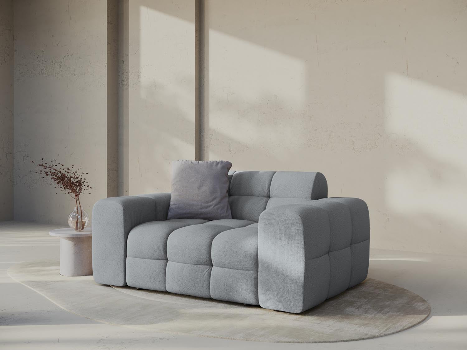 Elegantes Kendal 2-Sitzer Sofa in Platinum-Ottawa, stilvoll inszeniert in einem modernen Wohnambiente.