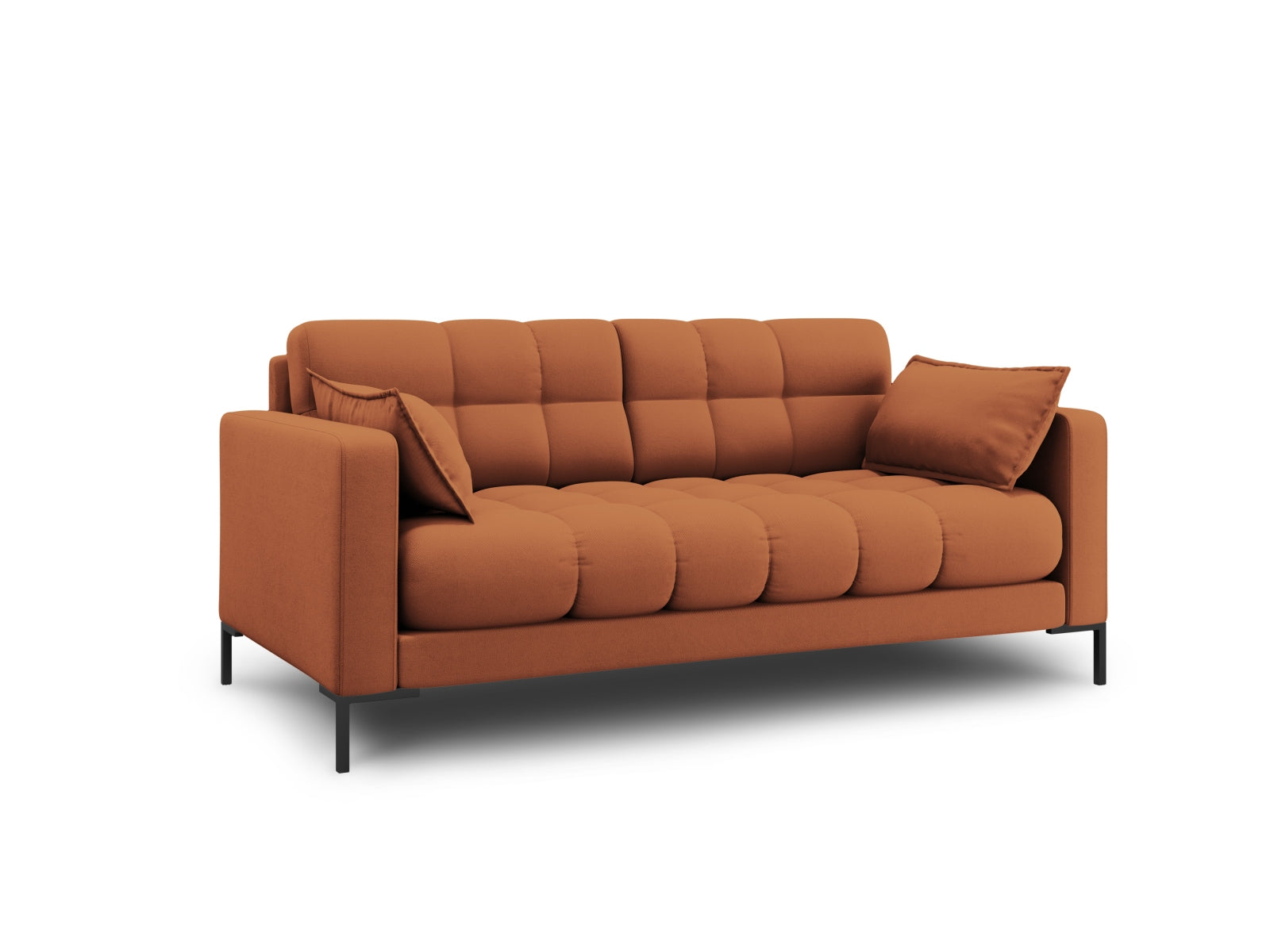 Elegantes Mamaia 2-Sitzer Sofa in warmem Ziegelrot und modernem Schwarz, ideal für stilvolle Wohnräume.