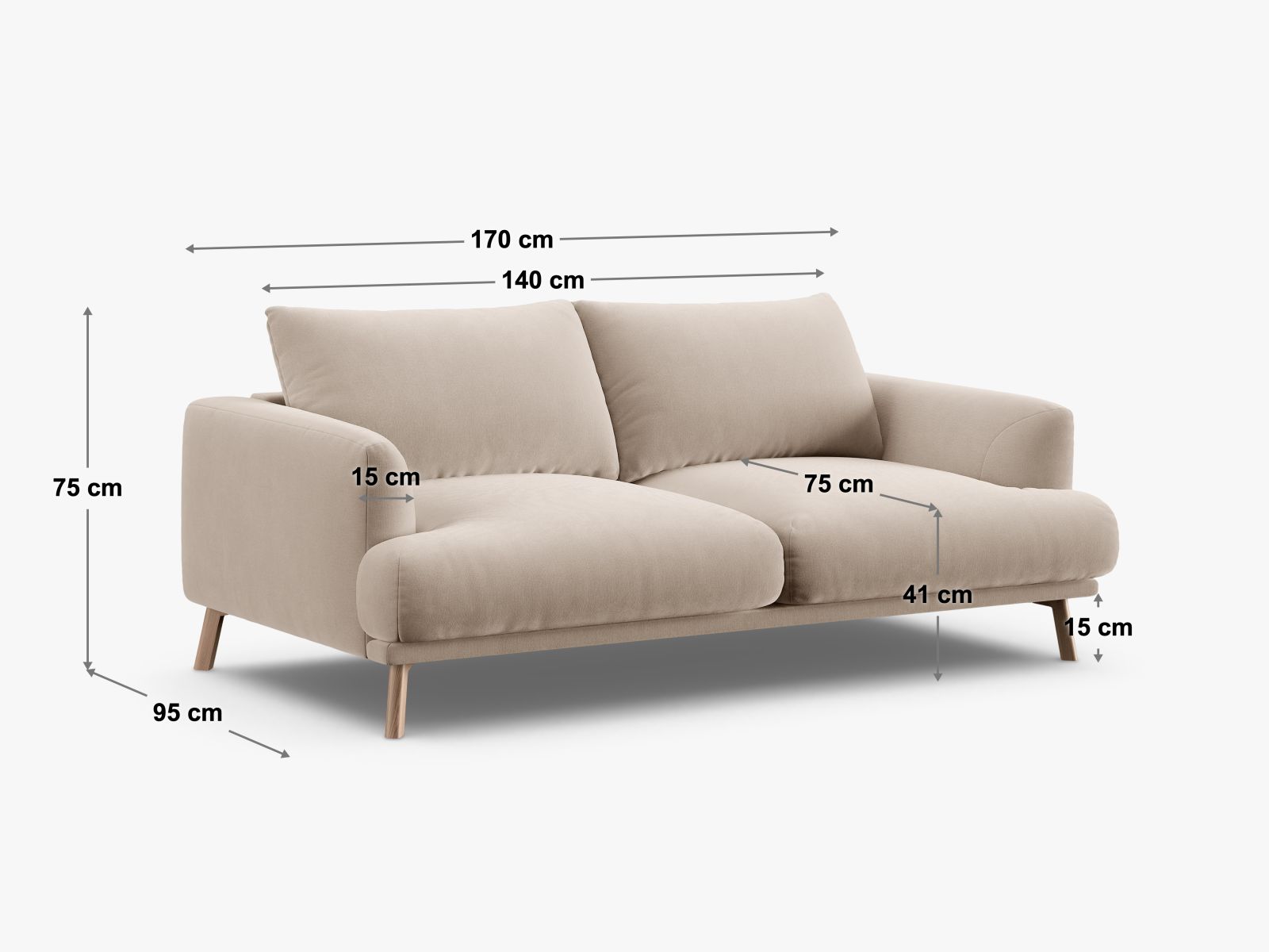 Stilvolles 2-Sitzer Sofa Naomi in edlem Moosgrün, perfekt für zeitgemäße Einrichtungen und entspannte Stunden zu zweit.