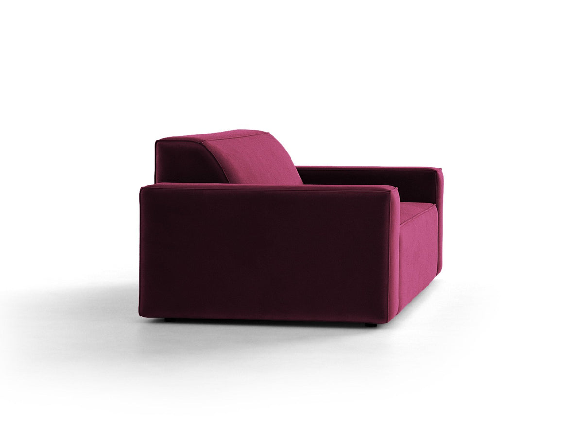 Zweisitzer-Sofa Jodie von Micadoni mit beigem Samtbezug, schwarzen Kunststoffbeinen und gepolsterter Rückenlehne, Frontalansicht.