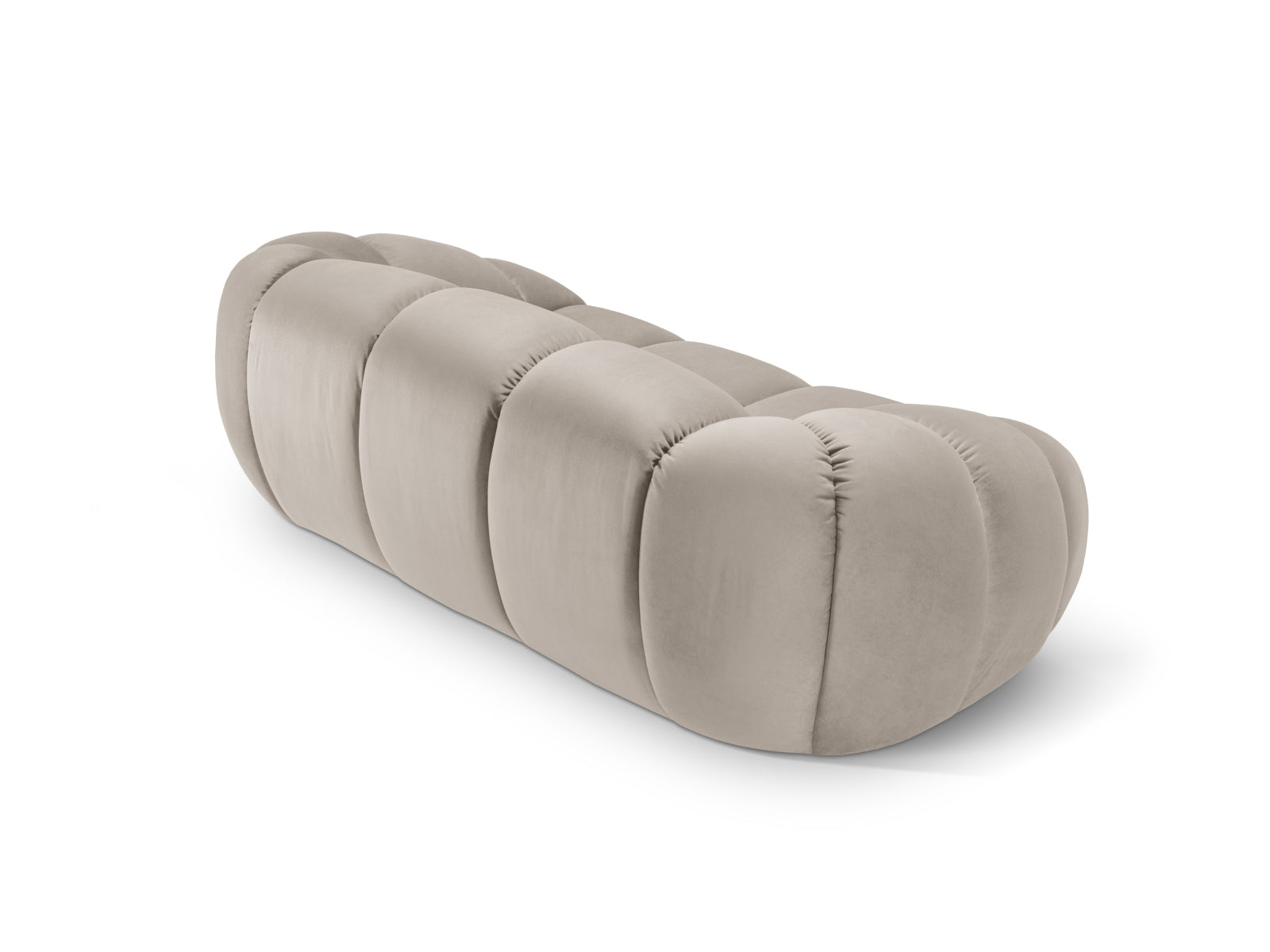 Bequemes 2-Sitzer Sofa im edlen Veloursstoff, perfekt für stilvolle Wohnzimmergestaltung in sanften Beigetönen.