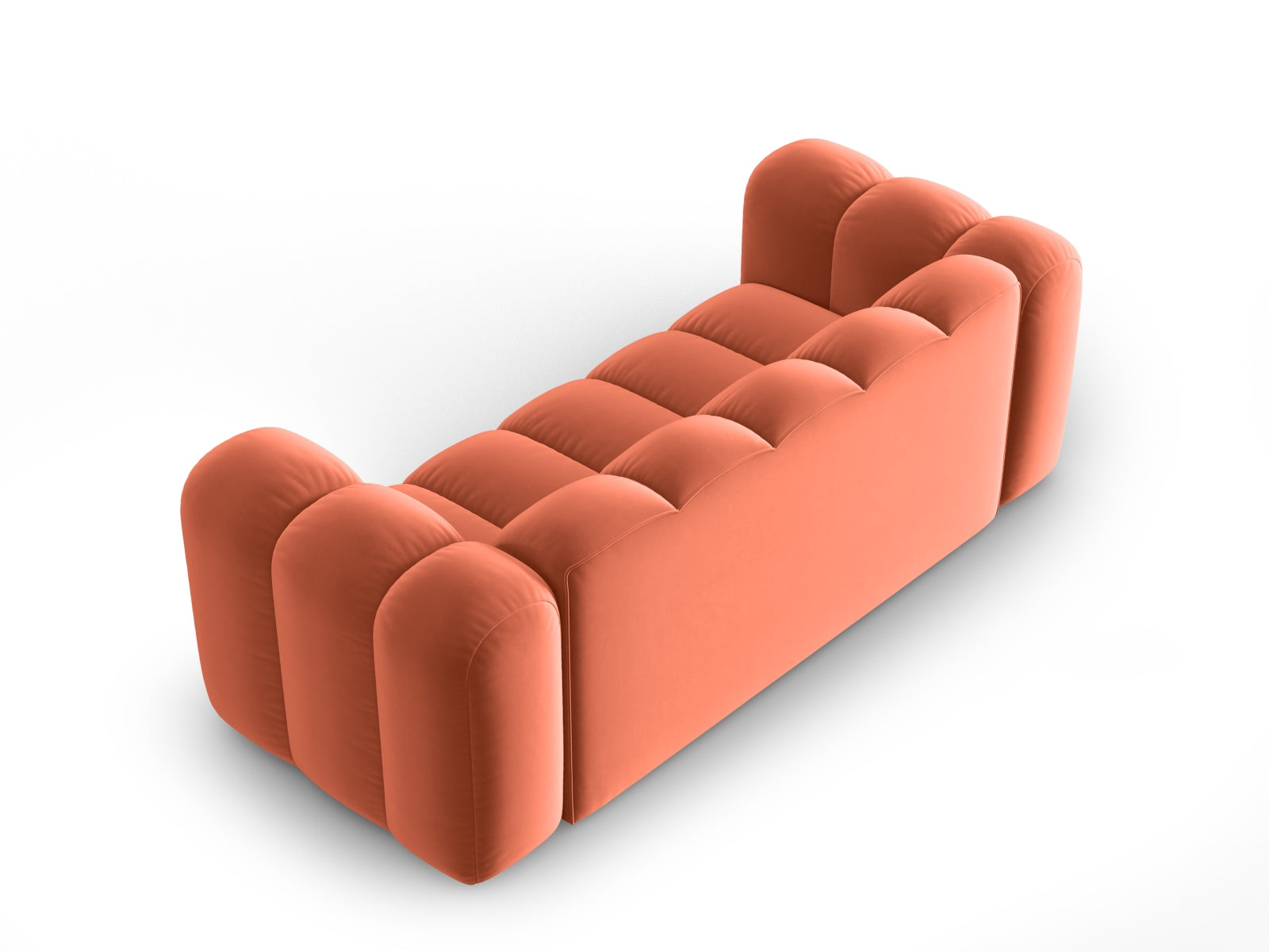 Gemütliches 2-Sitzer Velour Sofa Lupine in Coral-Salvador, perfekt für moderne Wohnzimmer und entspannte Abende.