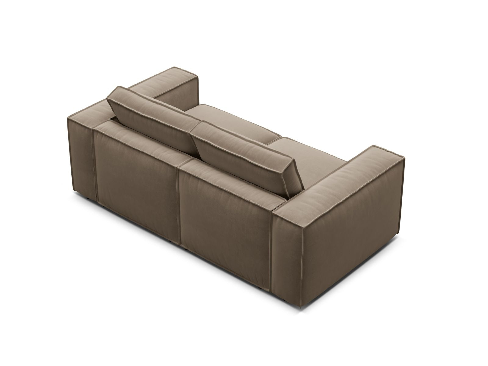 Elegantes 2-Sitzer Sofa Pola in modernem Grau-Braun, ideal für gemütliche Abende und anpassbare Wohnkonzepte.