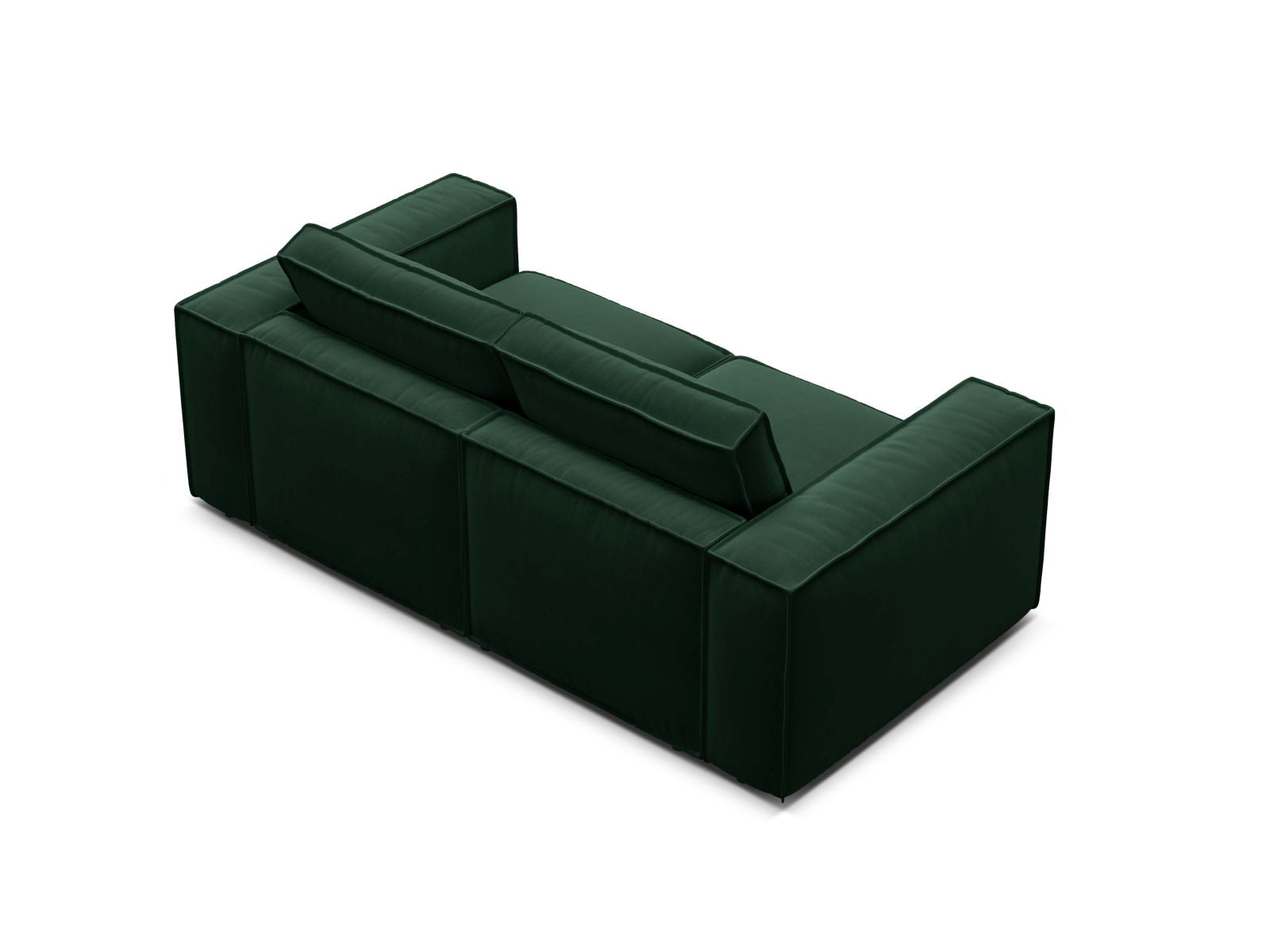 Elegantes 2-Sitzer Sofa Pola in tiefem Flaschengrün, ideal für moderne Wohnräume, bietet Komfort und stilvolle Akzente.