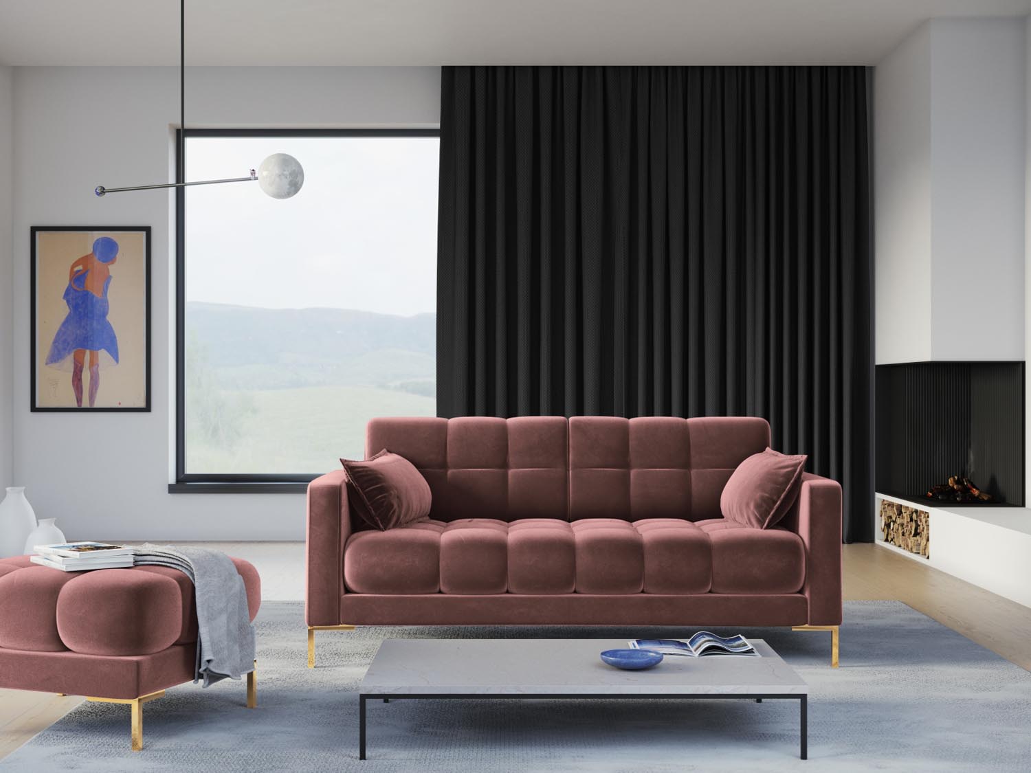 Mamaia Velour Sofa 2 Sitzer in Pink/Gold präsentiert im Onlineshop von KAQTU Design AG. 2er Sofa ist von Micadoni