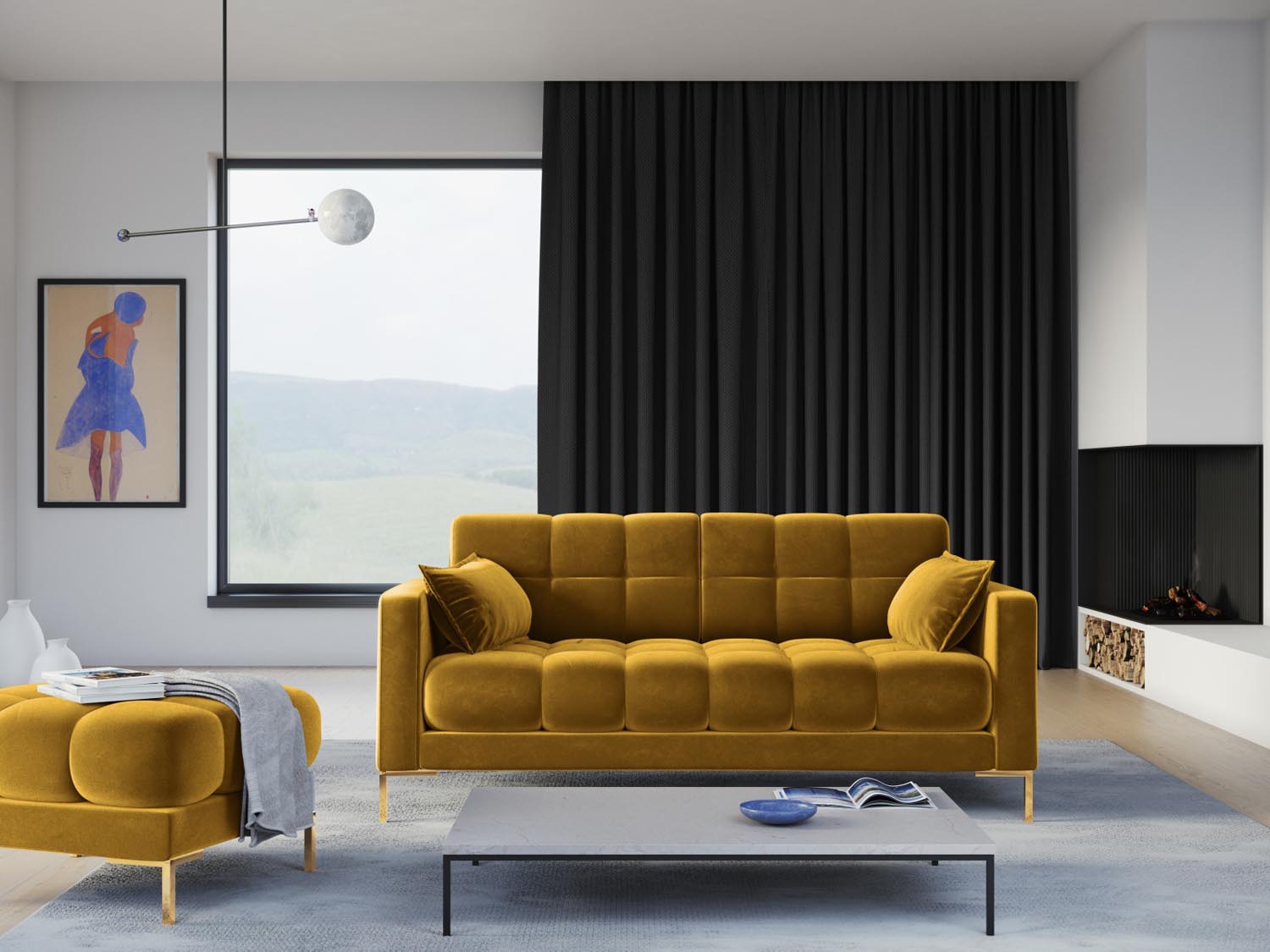 Mamaia Velour Sofa 2 Sitzer in Yellow/Gold präsentiert im Onlineshop von KAQTU Design AG. 2er Sofa ist von Micadoni