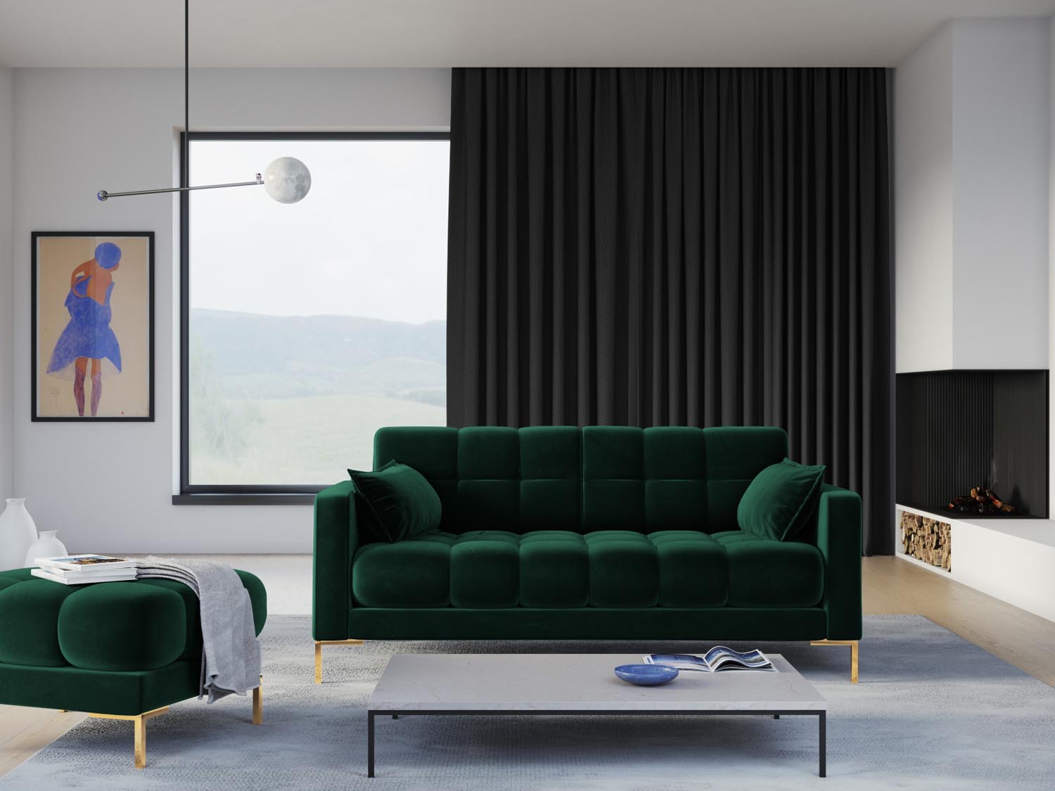 Mamaia Velour Sofa 2 Sitzer in Bottle Green/Gold präsentiert im Onlineshop von KAQTU Design AG. 2er Sofa ist von Micadoni