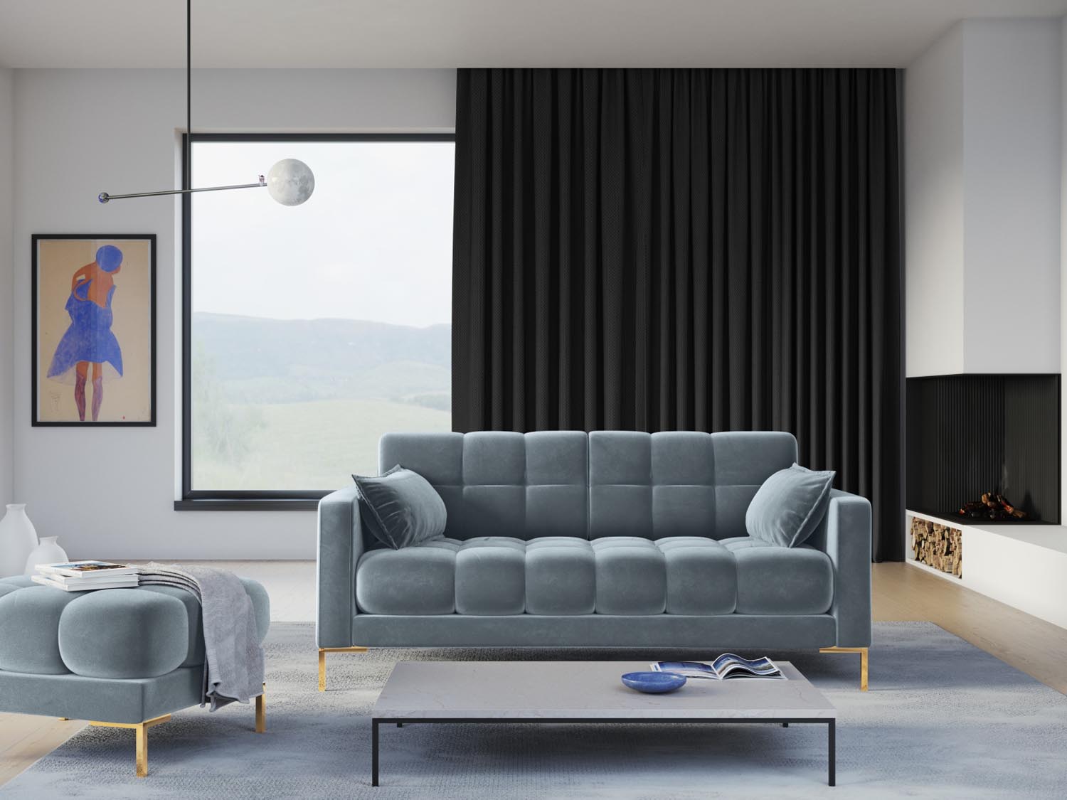 Mamaia Velour Sofa 2 Sitzer in Light Blue/Gold präsentiert im Onlineshop von KAQTU Design AG. 2er Sofa ist von Micadoni