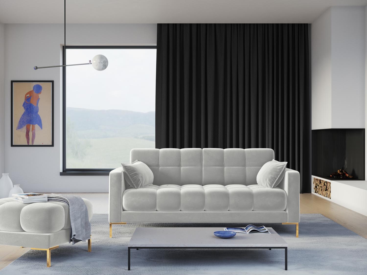 Mamaia Velour Sofa 2 Sitzer in Silver/Gold präsentiert im Onlineshop von KAQTU Design AG. 2er Sofa ist von Micadoni