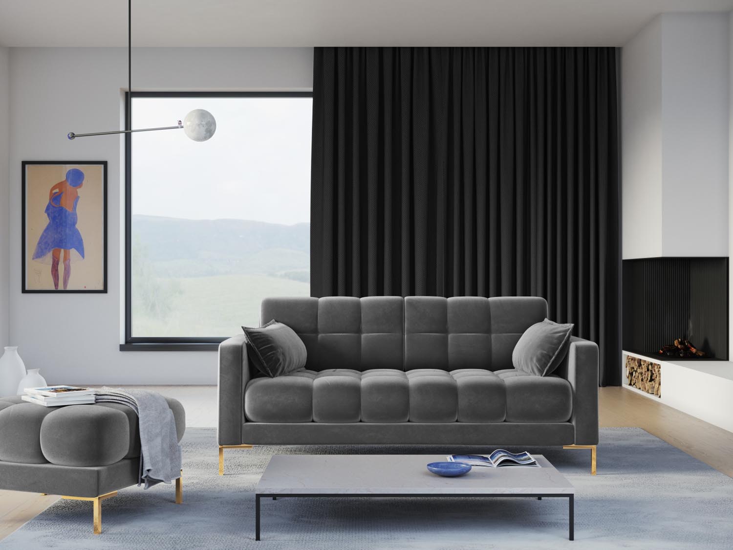 Mamaia Velour Sofa 2 Sitzer in Light Grey/Gold präsentiert im Onlineshop von KAQTU Design AG. 2er Sofa ist von Micadoni