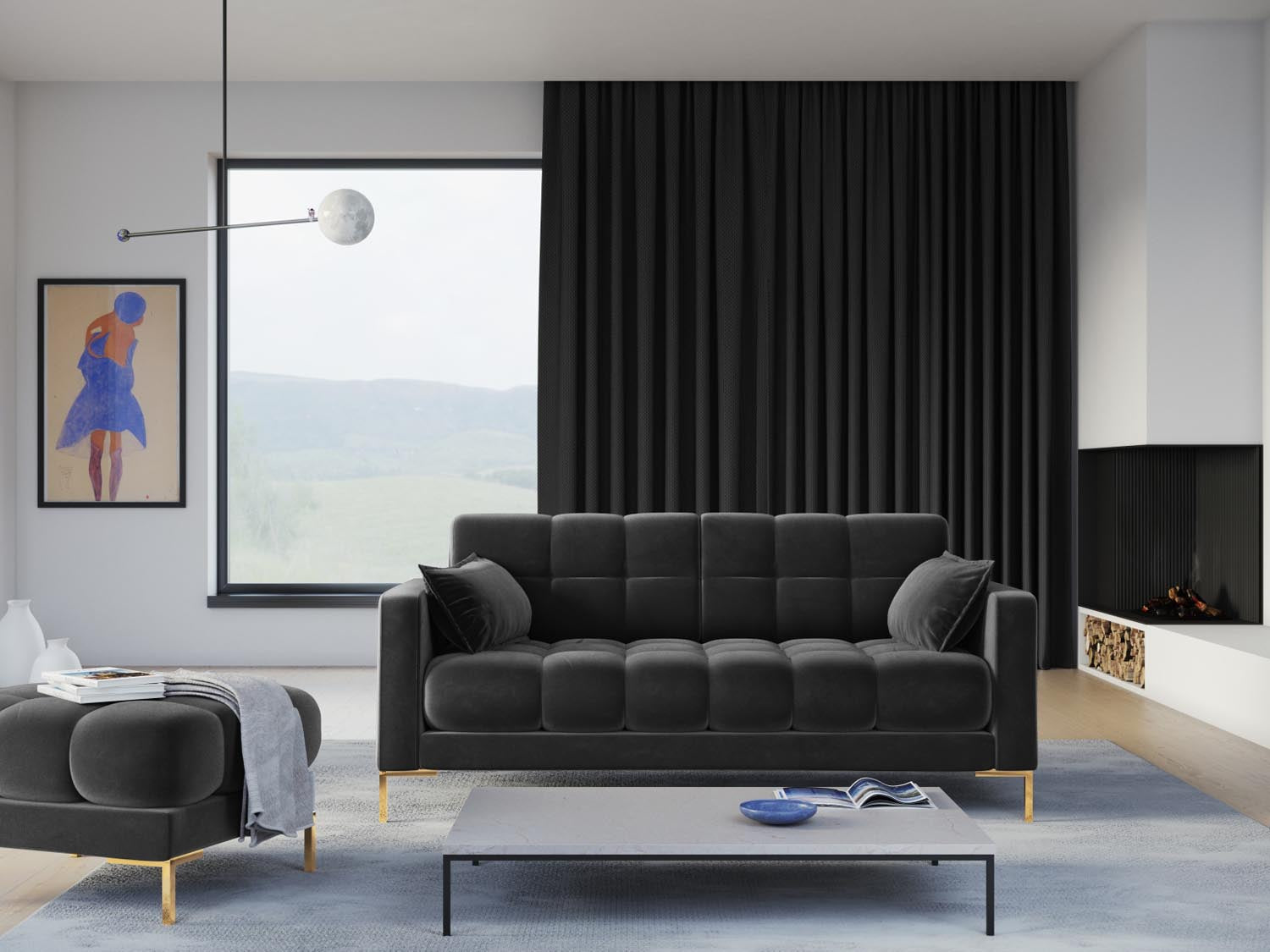 Mamaia Velour Sofa 2 Sitzer in Dark Grey/Gold präsentiert im Onlineshop von KAQTU Design AG. 2er Sofa ist von Micadoni