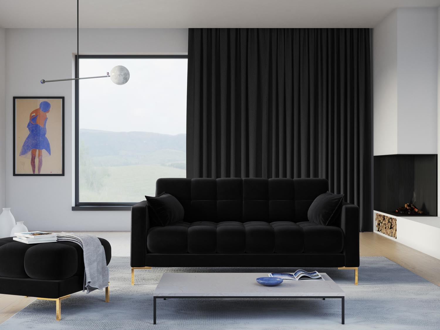 Mamaia Velour Sofa 2 Sitzer in Black/Gold präsentiert im Onlineshop von KAQTU Design AG. 2er Sofa ist von Micadoni