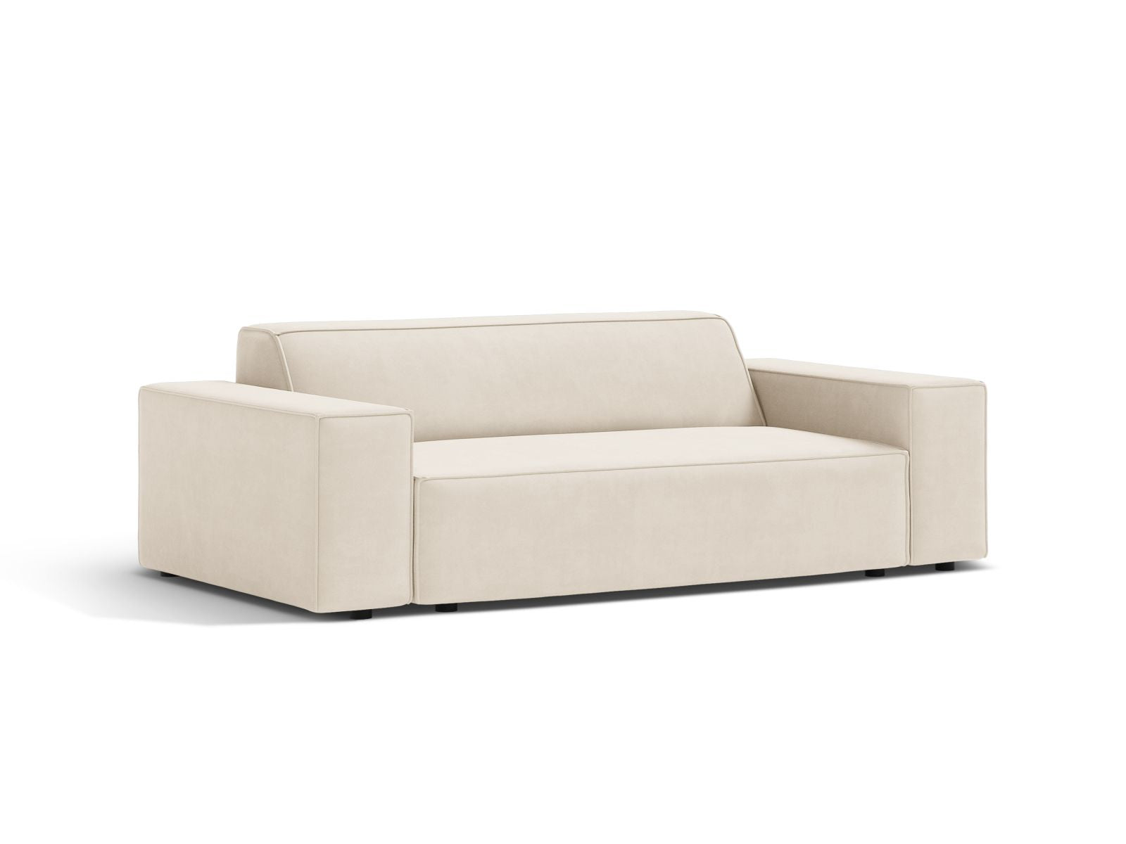 Elegantes 2-Sitzer Sofa Jodie in sanftem Light Beige-Bluvel, ideal für stilvolle Wohnräume, erhältlich bei KAQTU Design AG.
