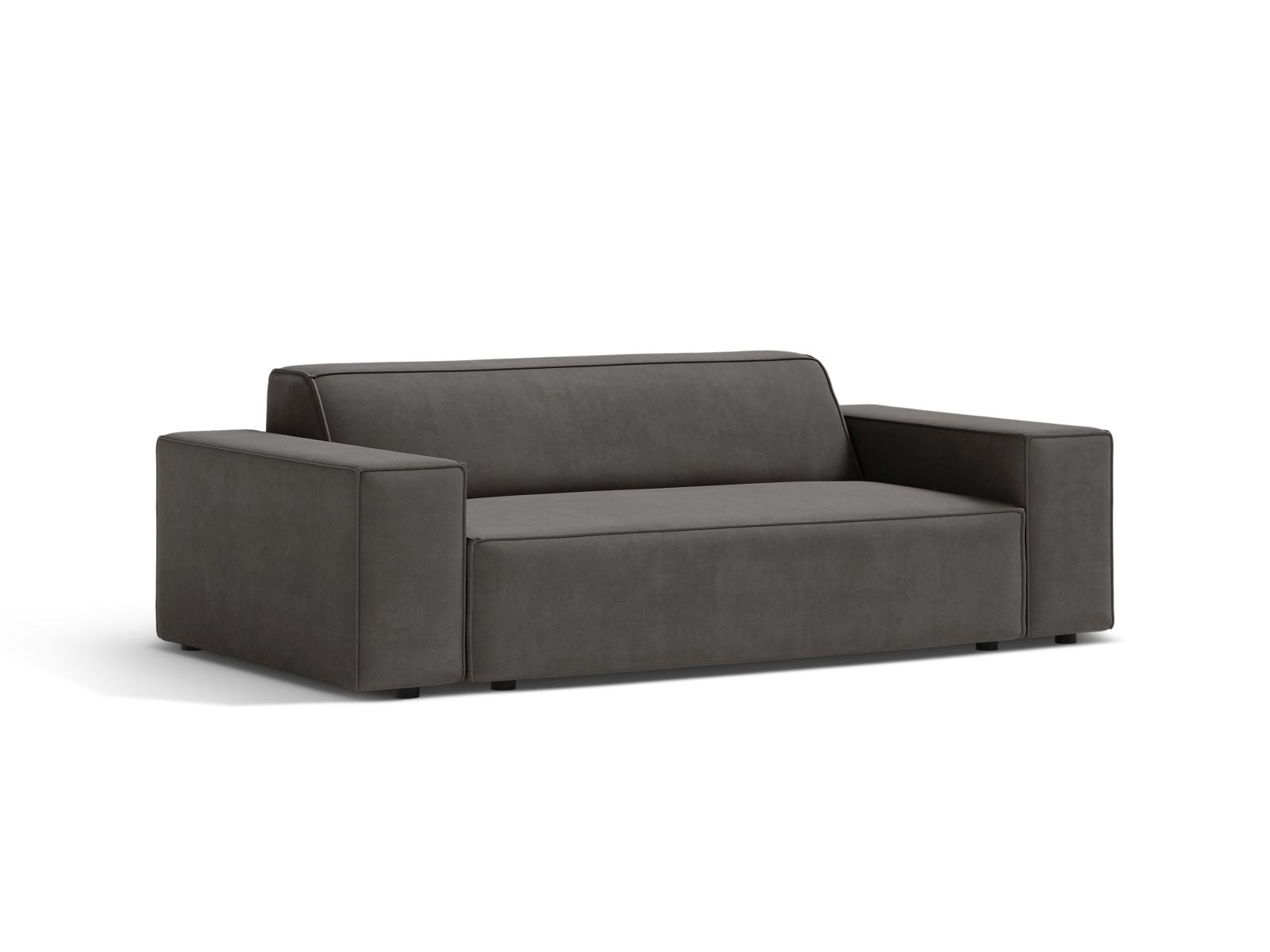 Elegantes 2-Sitzer Sofa Jodie in sanftem Light Grey-Bluvel, ideal für stilvolle Wohnräume und gemütliche Abende.