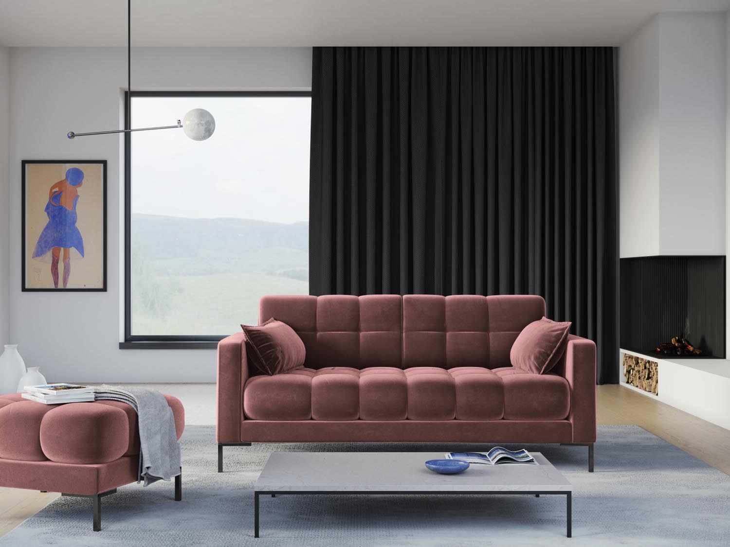 Mamaia Velour Sofa 2 Sitzer in Pink/Schwarz präsentiert im Onlineshop von KAQTU Design AG. 2er Sofa ist von Micadoni