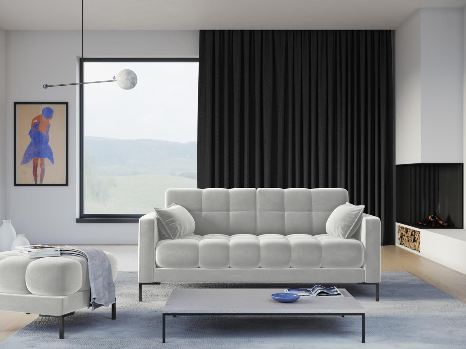 Mamaia Velour Sofa 2 Sitzer in Silver/Schwarz präsentiert im Onlineshop von KAQTU Design AG. 2er Sofa ist von Micadoni